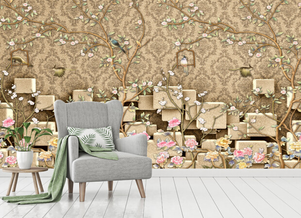 каменная кладка с лозой