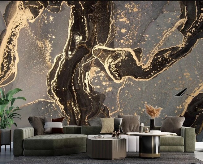 Фотообои серо-черный золотой  флюид