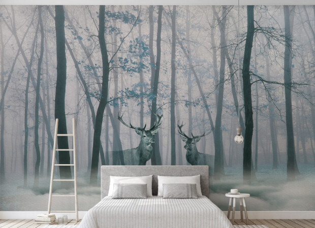 Очертание оленей в лесу