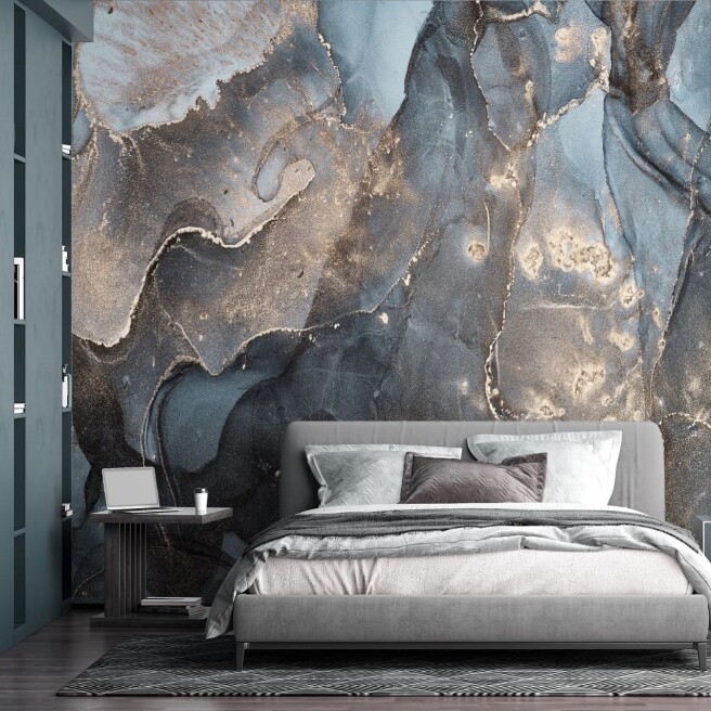 Фотообои синий флюид с мелким вкраплением золота