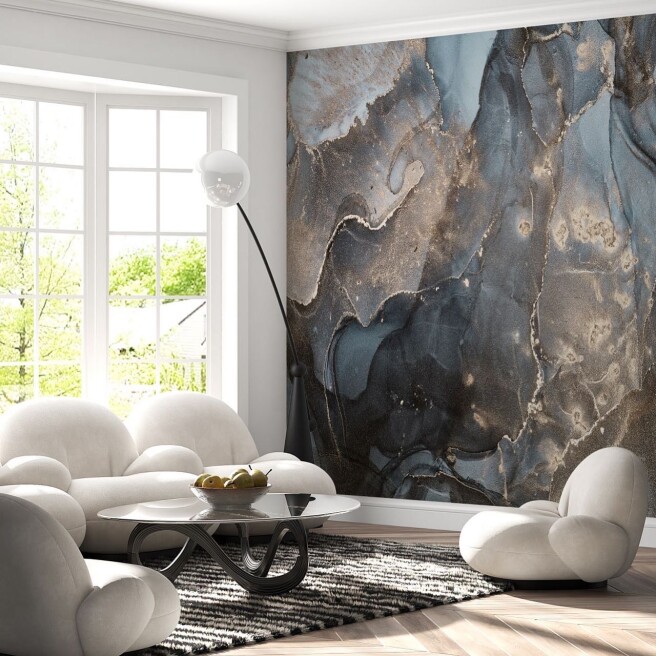 Фотообои синий флюид с мелким вкраплением золота