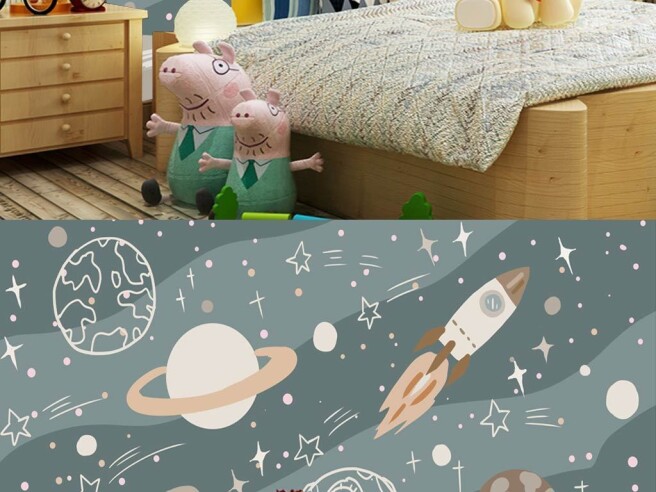 Фотообои нарисованный космос и ракета
