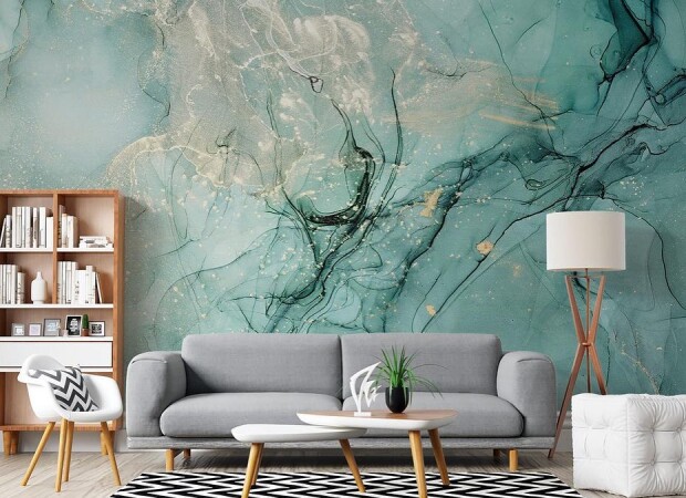 нежно-зеленый флюид с золотом и черными линиями