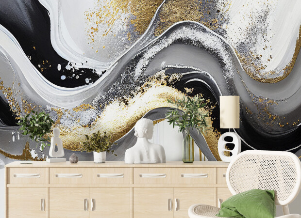 снежный черный белый флюид с золотом