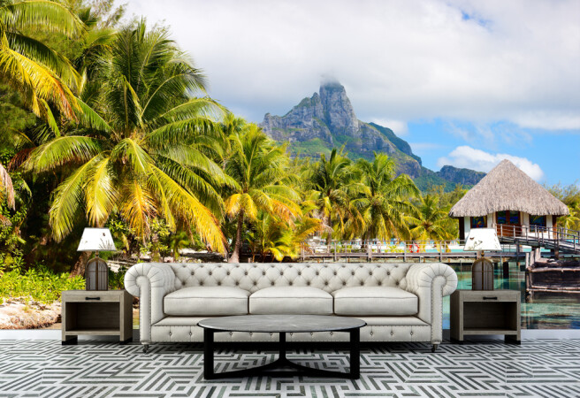 Фотообои пальмы и скала