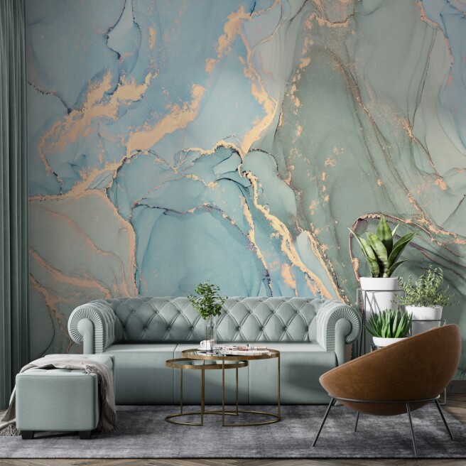 Фотообои зелено-голубой флюид