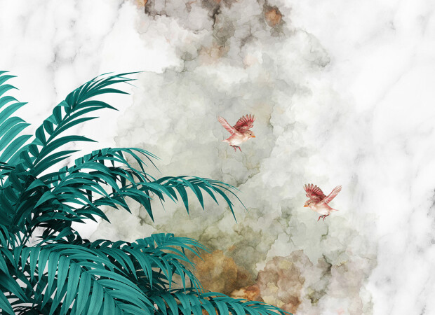 Красные птицы на фоне дыма