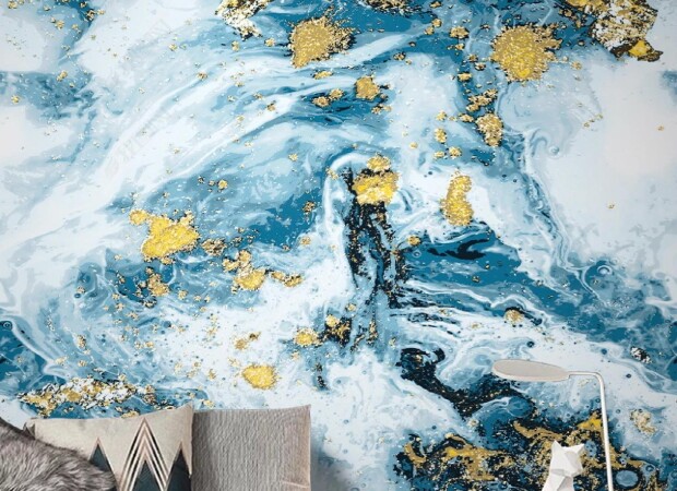 сине-белый флюид с золотом