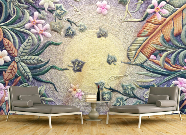 Текстурный рисунок солнца и цветов